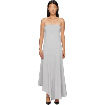 St Agni Gray Strapless Cotton Jersey Midi Dress In Light Grey Marle