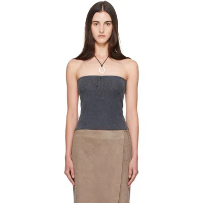 St Agni Gray Wool Strapless Top In Iron Melange