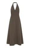 St Agni Halter Cotton-blend Midi Dress In Khaki
