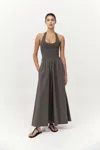 St Agni Gathered Halter Maxi Dress In Brown