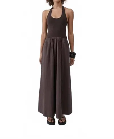 St Agni Halter Gathered Dress In Chocolate In Brown