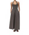 St Agni Halter Gathered Dress In Khaki In Gray