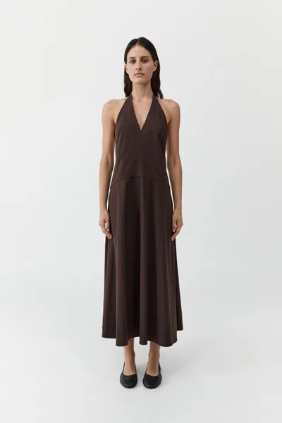 St Agni Halter Plunge Dress In Brown