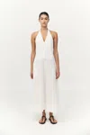 St Agni Halter Plunge Dress In White