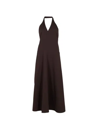 St Agni Halter Plunge Maxi Dress In Brown