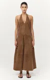 St Agni Halter Suede Maxi Dress In Brown