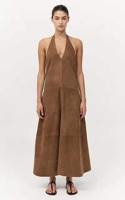 St Agni Halter Suede Maxi Dress In Brown
