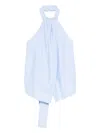 St Agni Open-back Gathered Organic Cotton-poplin Halterneck Top In Blue
