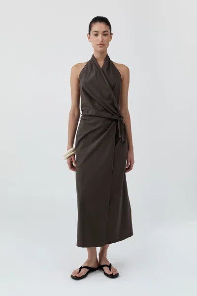 St Agni Halter Wrap Backless Dress In Brown