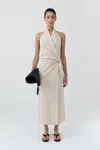 St Agni Halter Wrap Backless Dress In White