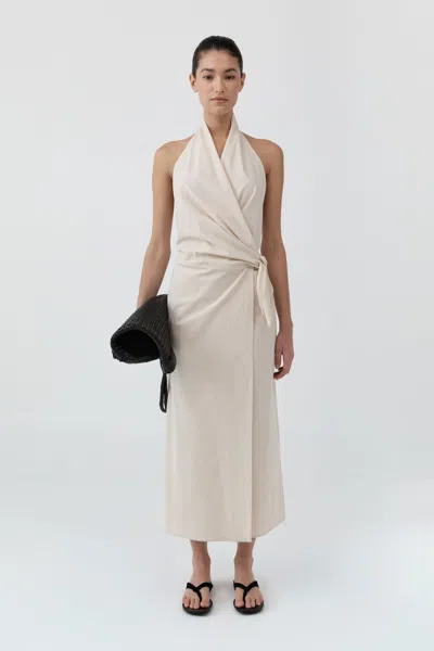 St Agni Halter Wrap Backless Dress In White