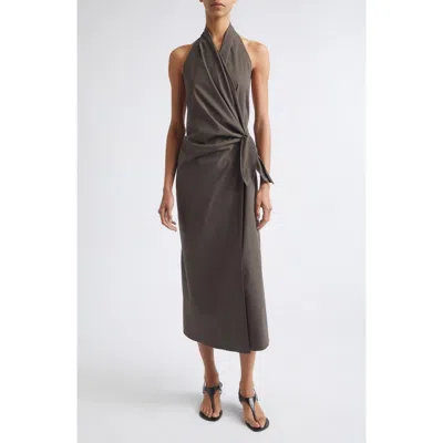 St Agni St. Agni Halter Wrap Backless Midi Dress In Gray