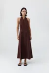 St Agni Halter Wrap Dress In Brown