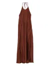 St Agni Halterneck Twill Maxi Dress In Brown