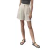 St Agni High Waist Pleated Shorts In Cool White In Beige