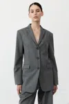 St Agni Homme Belted Blazer In Pewter Grey