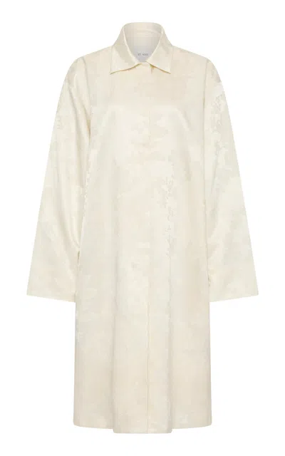 St Agni St. Agni Jacquard Cocoon Silhouette  Silk Wool Coat In White