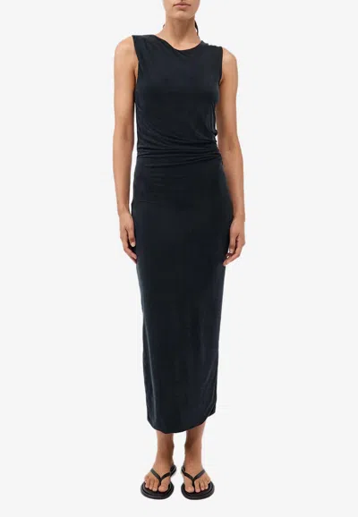 St Agni Jersey Draped Midi Dress In Black