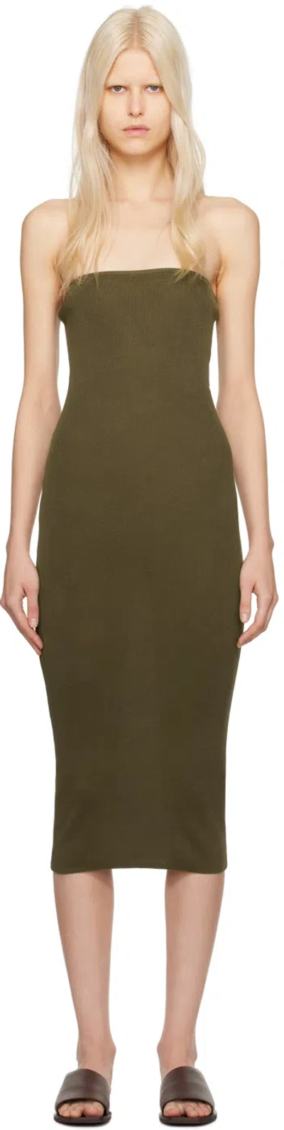 St Agni Khaki 90s Midi Dress In Kelp