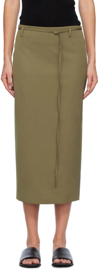 St Agni Khaki Belted Midi Skirt