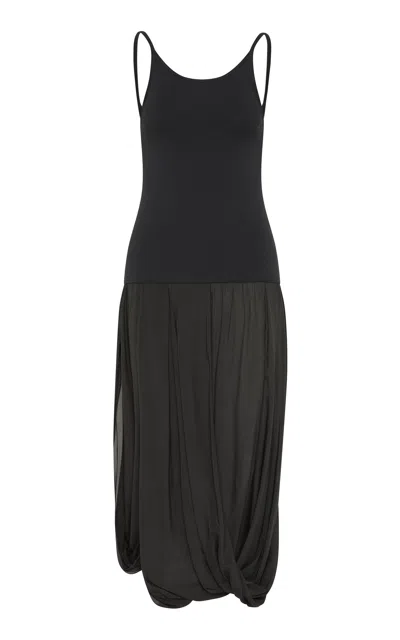 St Agni St. Agni Knit Bodice Drape Sheer Dress In Black