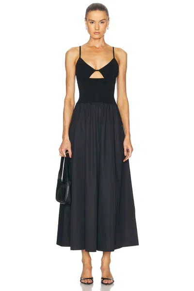 St Agni Knit-poplin Combo Maxi Dress In Black
