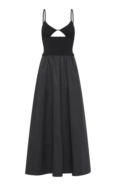 St Agni Knit-poplin Combo Maxi Dress In Black