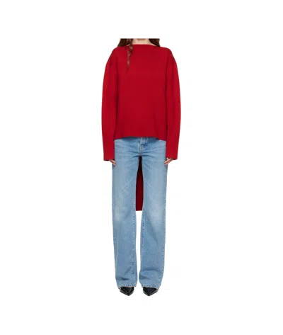 St Agni Knitted Scarf Sweater In Red