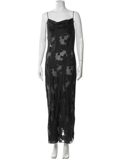 Pre-owned St Agni Lace Pattern Long Dress In Black