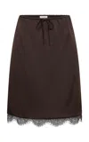 St Agni Lace-trimmed Silk Knee-length Skirt In Brown