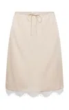 St Agni Lace-trimmed Silk Knee-length Skirt In Neutral