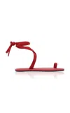 St Agni Lace-up Leather Sandals In Red