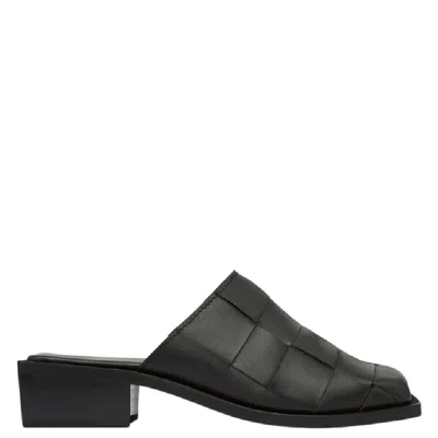 St Agni Ladies Woven Leather Stacked Heel Mules In Black