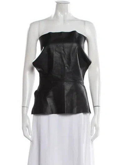 Pre-owned St Agni Lamb Leather Strapless Top In Black
