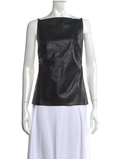 Pre-owned St Agni Lambskin Square Neckline Top In Black