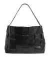 St Agni Large Leather Woven Tote Bag In Black
