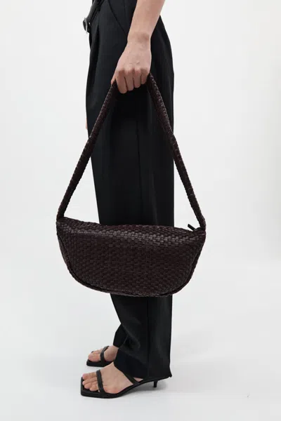 St Agni Lattice Weave Crescent Bag In Port