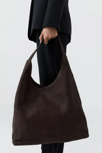 St Agni Lattice Weave Large Tote In Brown