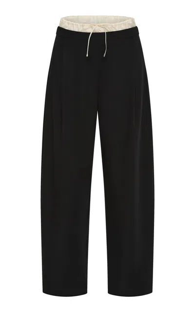 St Agni St. Agni Layered Waist Silk Wool Pants In Black