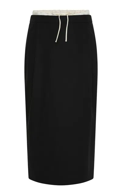 St Agni St. Agni Layered Waist Silk Wool Skirt In Black