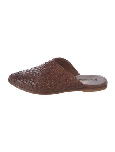 Pre-owned St Agni Leather Braided Accents Mules In Brown