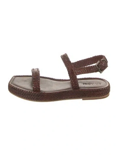 Pre-owned St Agni Leather Braided Accents Sandals In Brown