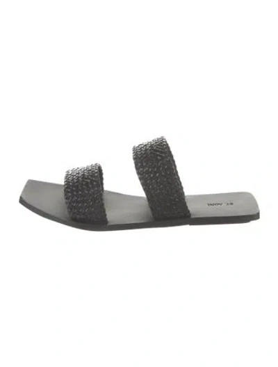 Pre-owned St Agni Leather Braided Accents Slides In Black