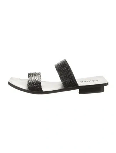Pre-owned St Agni Leather Braided Accents Slides In Black