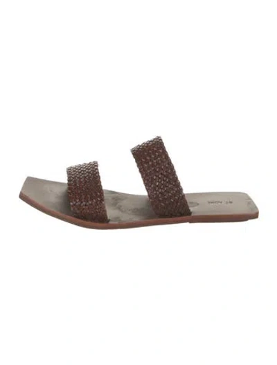 Pre-owned St Agni Leather Braided Accents Slides In Brown