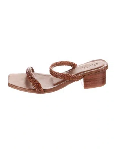 Pre-owned St Agni Leather Braided Accents Slides In Brown