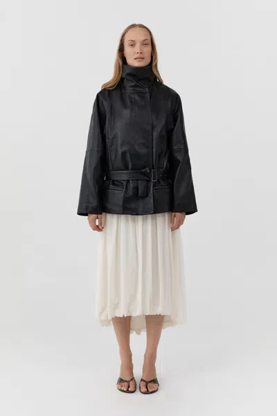 St Agni Leather Cinch Jacket In Black