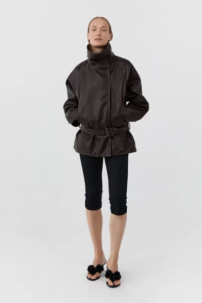St Agni Leather Cinch Jacket In Brown