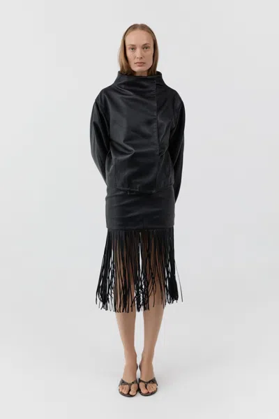 St Agni Leather Cocoon Funnel Neck Jacket In Black