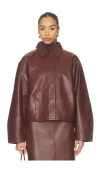 St Agni Leather Cocoon Jacket In Brown